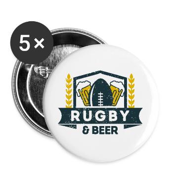 Rugby & Beer – Perfect combination for fans - Buttons large 2.2''/56 mm (5-pack) - white - Front