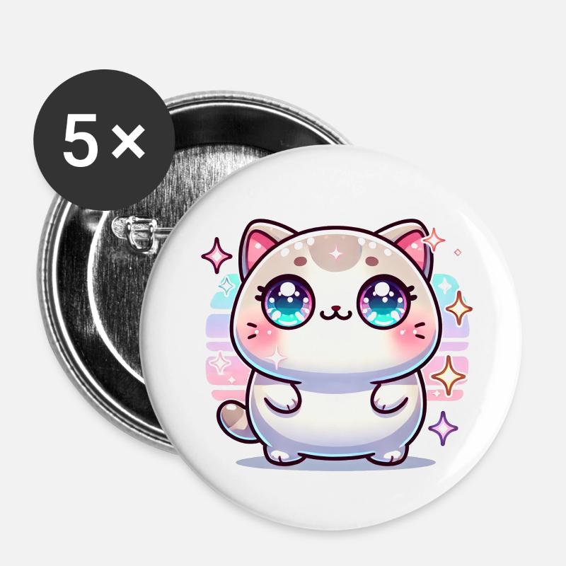 KAWAII CAT <3 - Buttons large 2.2''/56 mm (5-pack) - white