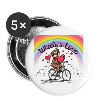 Adorable Sloth on Bicycle with Heart and Rainbow - Buttons large 2.2''/56 mm (5-pack) - white - Front