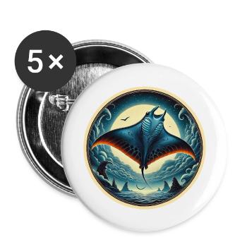 Rochen Fisch - Buttons groß 56 mm (5er Pack) - Weiß - Vorne