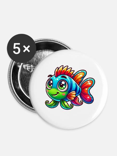 fish comic - Buttons groß 56 mm (5er Pack) - Weiß