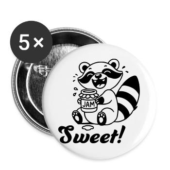 Mignon raton laveur mangeant de la confiture - Design « Sweet » - Lot de 5 grands badges (56 mm) - blanc - Devant