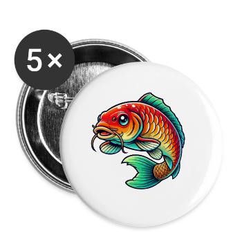 Fisch Karpfen - Buttons groß 56 mm (5er Pack) - Weiß - Vorne