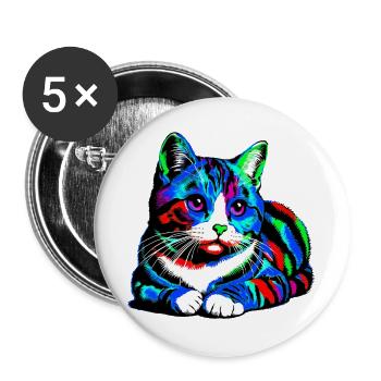 Chat - Lot de 5 grands badges (56 mm) - blanc - Devant