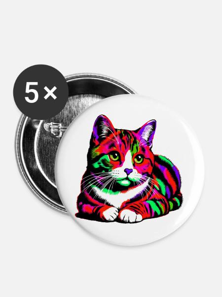 Katze - Buttons groß 56 mm (5er Pack) - Weiß