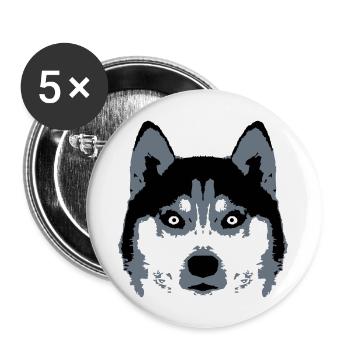 Hund Weißer Husky Gesicht Kopf Schöne Rasse Cool - Buttons groß 56 mm (5er Pack) - Weiß - Vorne