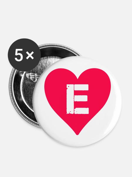 herz buchstabe e - Buttons groß 56 mm (5er Pack) - Weiß
