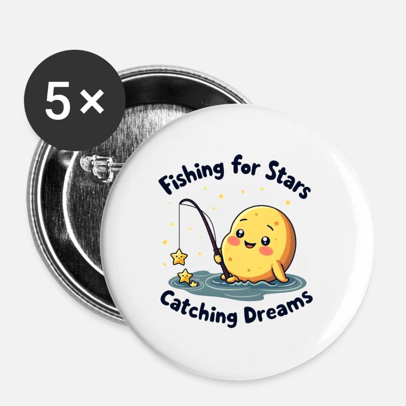 Fishing for Stars, Catching Dreams - Buttons large 2.2''/56 mm (5-pack) - white