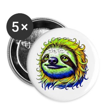 Faultier - Buttons groß 56 mm (5er Pack) - Weiß - Vorne