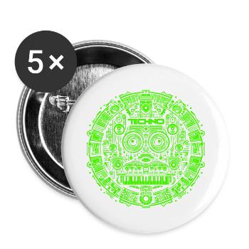 Techno Music Logo - Buttons large 2.2''/56 mm (5-pack) - white - Front