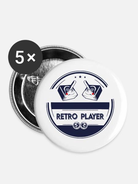 Retro-Spieler - Buttons groß 56 mm (5er Pack) - Weiß