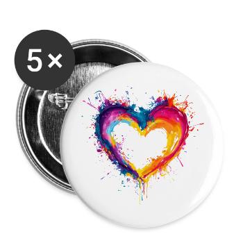 Buntes Herz Liebe Valentinstag Geschenk - Buttons groß 56 mm (5er Pack) - Weiß - Vorne