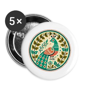 Paon Vintage - Lot de 5 grands badges (56 mm) - blanc - Devant
