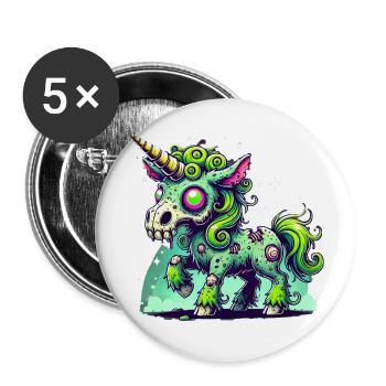 Zombie Einhorn, Zombiecorn, Einhorn, Horror - Buttons groß 56 mm (5er Pack) - Weiß - Vorne
