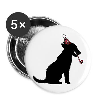 Hund Geburtstag Silvester Party Hut Feiern Tröte - Buttons groß 56 mm (5er Pack) - Weiß - Vorne