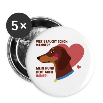 Mein Hund liebt mich - Buttons groß 56 mm (5er Pack) - Weiß - Vorne