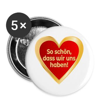 VALENTINSTAG SPRÜCHE BEZIEHUNG HERZ - Buttons groß 56 mm (5er Pack) - Weiß - Vorne