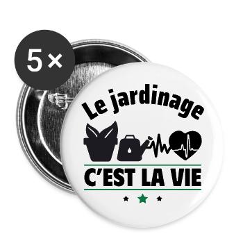 le jardinage c est la vie,jardinie,jardinière - Lot de 5 grands badges (56 mm) - blanc - Devant