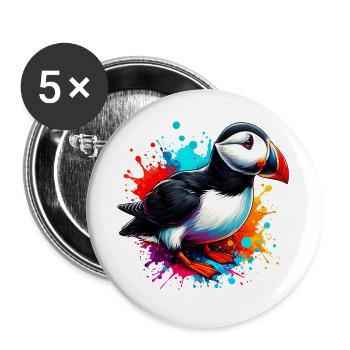 Papageitaucher - Buttons groß 56 mm (5er Pack) - Weiß - Vorne