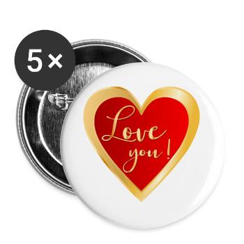 Ich liebe dich Herz - Buttons groß 56 mm (5er Pack) - Weiß - Vorne