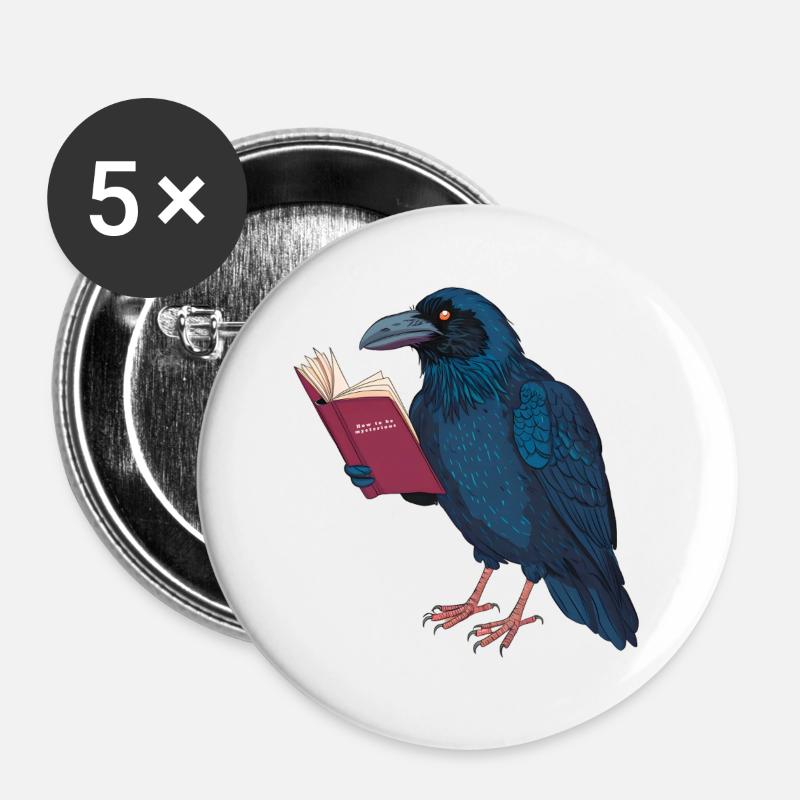 Mysterious Raven - Buttons large 2.2''/56 mm (5-pack) - white