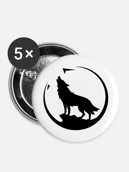 Wolf - Naturschutz - Buttons groß 56 mm (5er Pack) - Weiß