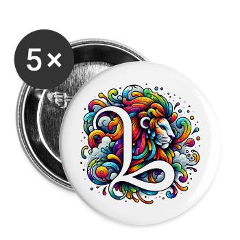 Couleur du zodiaque : Lion - Lot de 5 grands badges (56 mm) - blanc - Devant