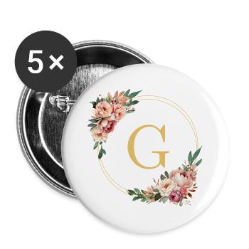G Monogram, Flower Wreath, Personalizable - Buttons large 2.2''/56 mm (5-pack) - white - Front