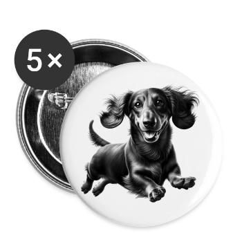 Fröhlicher Dackel im Sprung - schwarz weiß Porträt - Buttons groß 56 mm (5er Pack) - Weiß - Vorne