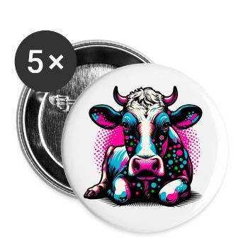 Vache - Lot de 5 grands badges (56 mm) - blanc - Devant
