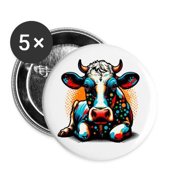 Vache - Lot de 5 grands badges (56 mm) - blanc - Devant