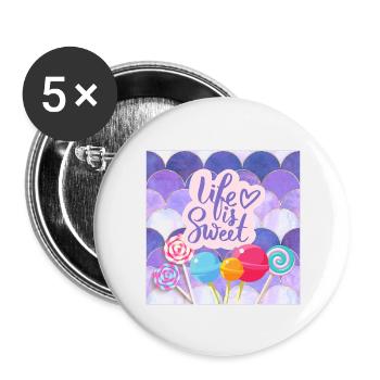 Life Is Sweet - Colourful Candy Lollipop Design - Buttons large 2.2''/56 mm (5-pack) - white - Front