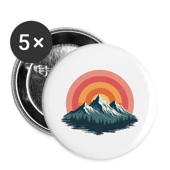 Vintage Berg mit retro Sonnenuntergang - Buttons groß 56 mm (5er Pack) - Weiß - Vorne