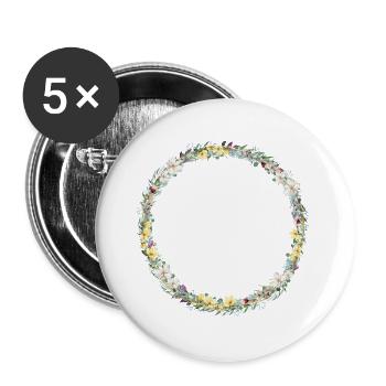 Blumen Kranz, personalisierbar - Buttons groß 56 mm (5er Pack) - Weiß - Vorne