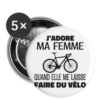 J'adore ma femme cadeau pour cycliste - Lot de 5 grands badges (56 mm) - blanc - Devant