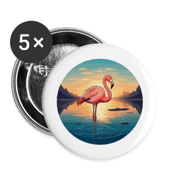 Flamant rose au lever du soleil - Lot de 5 grands badges (56 mm) - blanc - Devant
