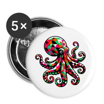 Krake - Buttons groß 56 mm (5er Pack) - Weiß - Vorne