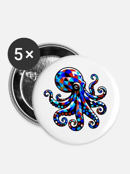 Krake - Buttons groß 56 mm (5er Pack) - Weiß