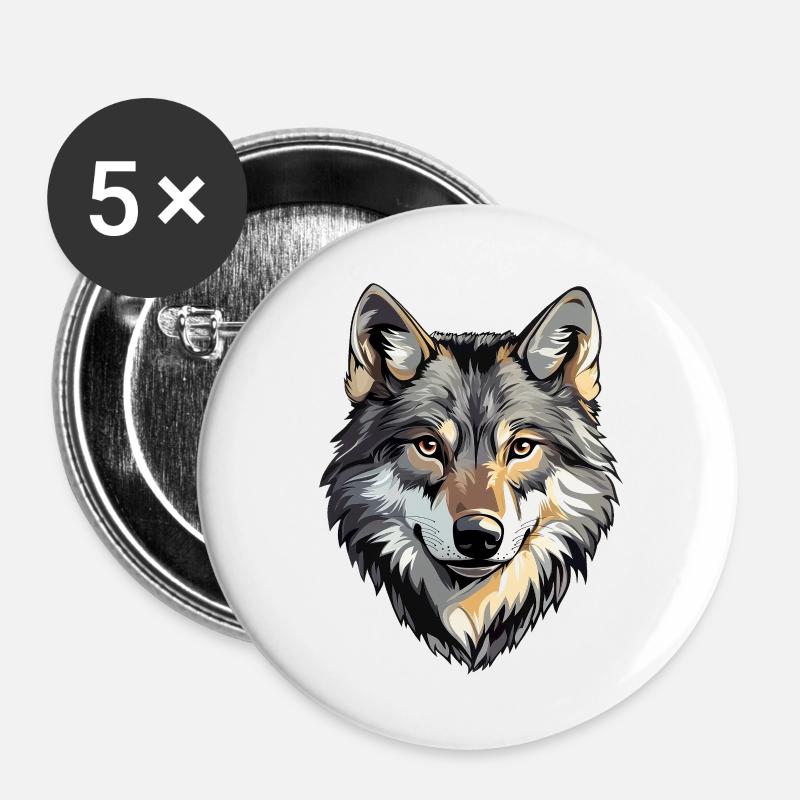 Wolfskopf, wilder Wolf, Wolfsrudel - Buttons groß 56 mm (5er Pack) - Weiß