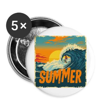 Summer Surf – Retro Wave Ride! - Buttons groß 56 mm (5er Pack) - Weiß - Vorne