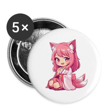 Anime Fox Mädchen Manga - Buttons groß 56 mm (5er Pack) - Weiß - Vorne