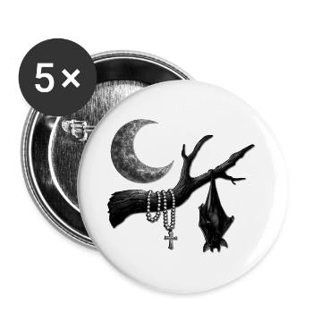schwarz-weiß, flughund, Ast, Mondsichel - Buttons groß 56 mm (5er Pack) - Weiß - Vorne