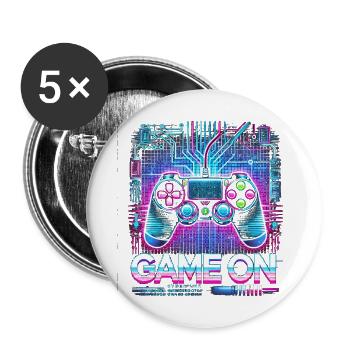 GAME ON - Buttons groß 56 mm (5er Pack) - Weiß - Vorne