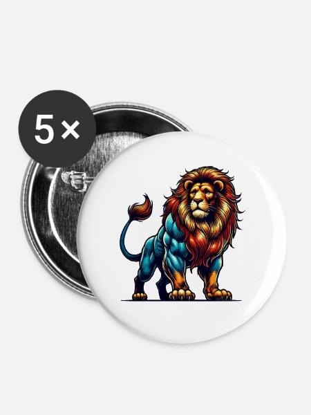 lion tier - Buttons groß 56 mm (5er Pack) - Weiß