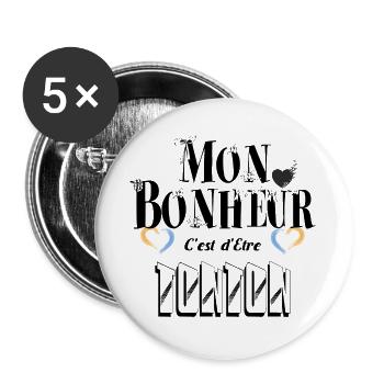 Mon Bonheur C'est d'Etre Tonton - Lot de 5 grands badges (56 mm) - blanc - Devant