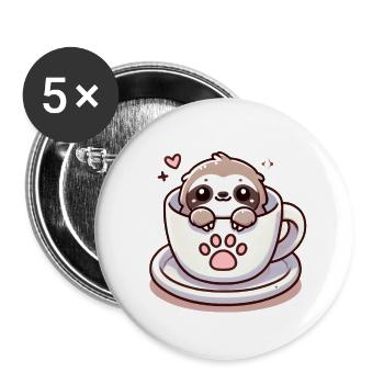 Paresseux fatigué avec du café - Lot de 5 grands badges (56 mm) - blanc - Devant