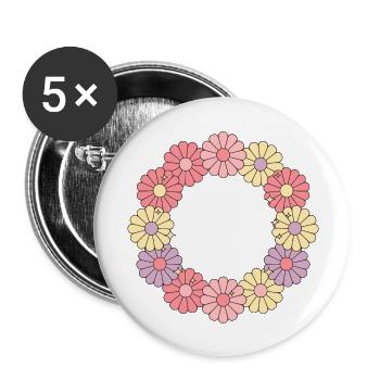 Lebendiger Blumenkranz - Buttons groß 56 mm (5er Pack) - Weiß - Vorne