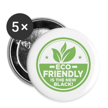 Eco-friendly Is The New Black! Earth Day Planet - Buttons groß 56 mm (5er Pack) - Weiß - Vorne