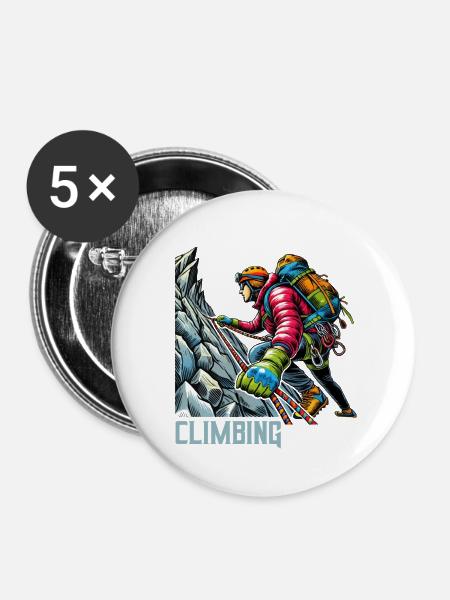 Bergsteiger Climbing - Buttons groß 56 mm (5er Pack) - Weiß
