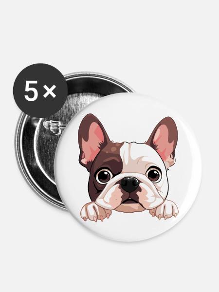 bulldogge welpen - Buttons groß 56 mm (5er Pack) - Weiß